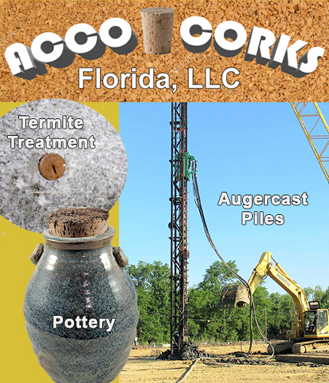 Acco Corks FL products are used in Termite management, pottery, and auger cast drilling.